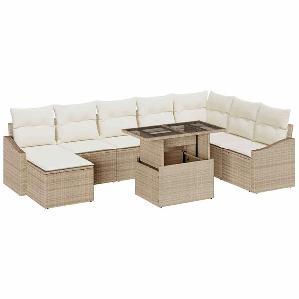 vidaXL Set Divano da Giardino con cuscino 9 pcs Beige e Crema