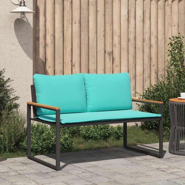 vidaXL panchina con cuscino Nero e Turchese 115 x 65 x 72 cm Rattan