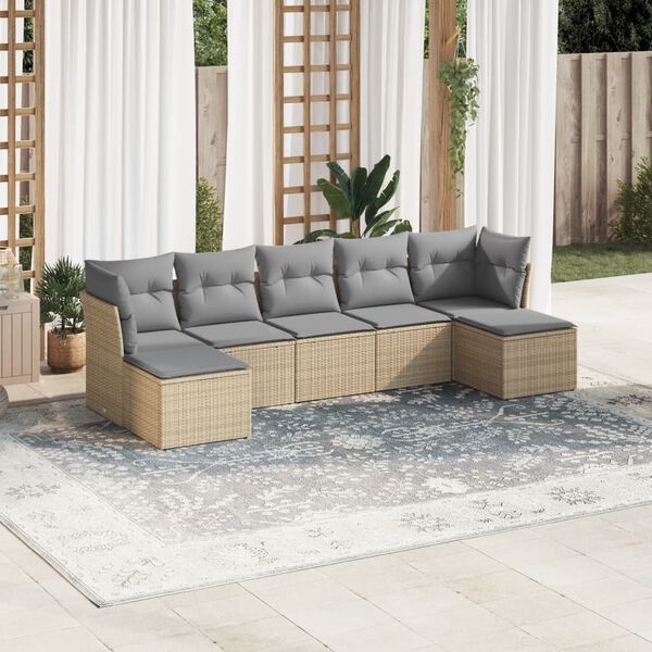vidaXL Set Divani da Giardino 7 pz con Cuscini Beige in Polyrattan