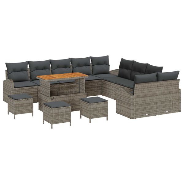vidaXL Set Divano da Giardino con cuscino 14 pcs Grigio polyrattan