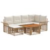 vidaXL Set Divano da Giardino 7 pz Naturale e Bianco Crema polyrattan
