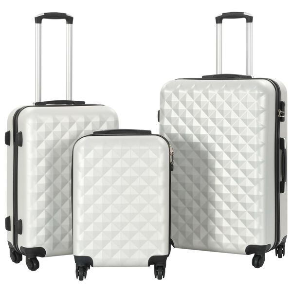 vidaXL Set Trolley a Custodia Rigida 3 pz Argento Lucido in ABS