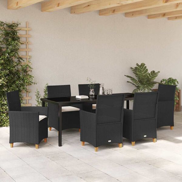 vidaXL Set da Pranzo per Giardino 7 pcs Nero polyrattan