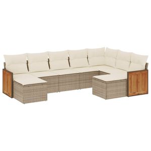 vidaXL Set Divano da Giardino 9 pz con Cuscini Beige in Polyrattan