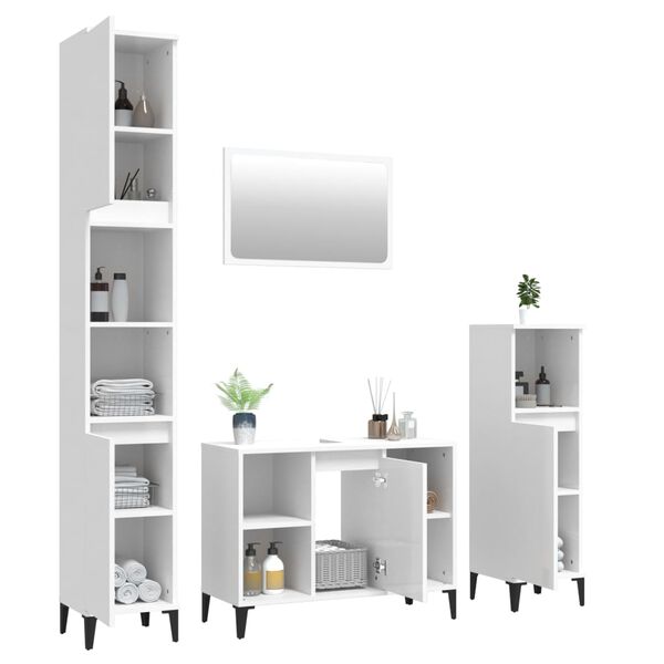 vidaXL Set Mobili da Bagno 4 pz Bianco Lucido in Legno Multistrato