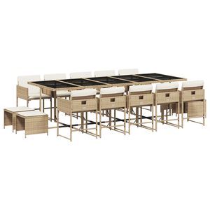 vidaXL Set da Pranzo da Giardino 15 pz con Cuscini Beige in Polyrattan