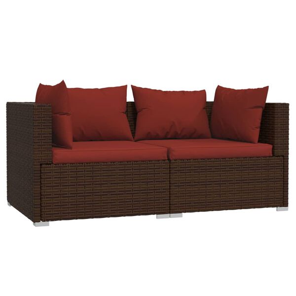 vidaXL Set Divani da Giardino con Cuscini 3 pz in Polyrattan Marrone