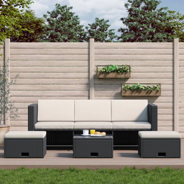 vidaXL Set Divani da Giardino 4 pz con Cuscini in Polyrattan Nero