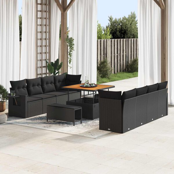 vidaXL Set Divano da Giardino con cuscino 11 pcs Nero polyrattan
