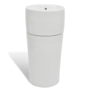vidaXL Lavandino in Ceramica Bianca Rotondo Foro Rubinetto/ Trabocco