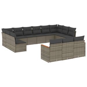 vidaXL Set Divani da Giardino 13 pz con Cuscini Grigio in Polyrattan
