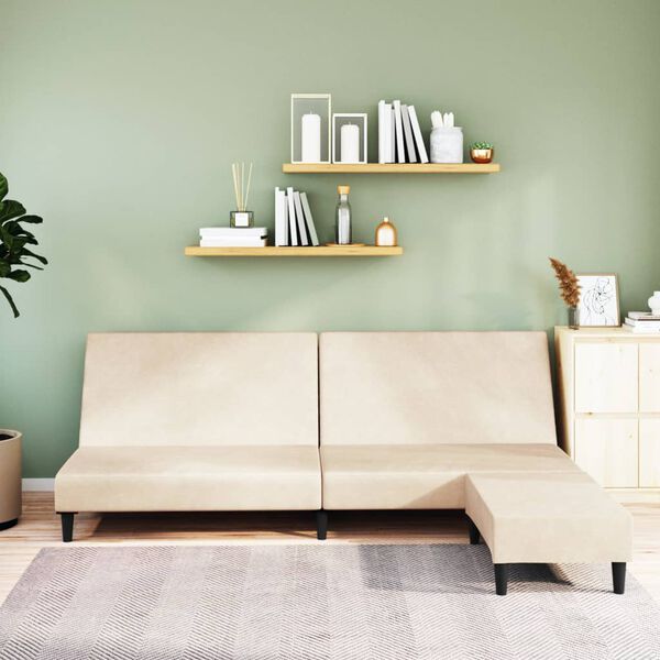 vidaXL Divano Letto a 2 Posti con Poggiapiedi Crema in Velluto