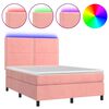vidaXL Letto a Molle con Materasso e LED Rosa 140x190 cm in Velluto