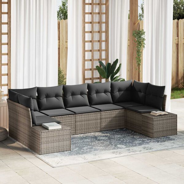 vidaXL Set Divano da Giardino con cuscino 7 pcs Grigio Poly Rattan