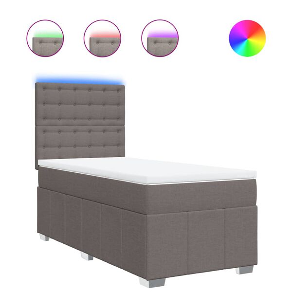 vidaXL Giroletto a Molle con Materasso Tortora 100x200 cm in Tessuto