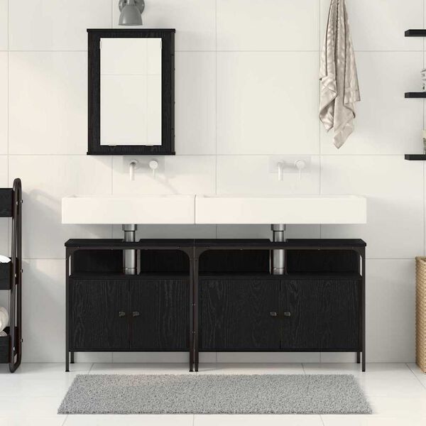 vidaXL Unit&agrave; da Bagno con lo scaffale 3 pcs Nero Legno multistrato