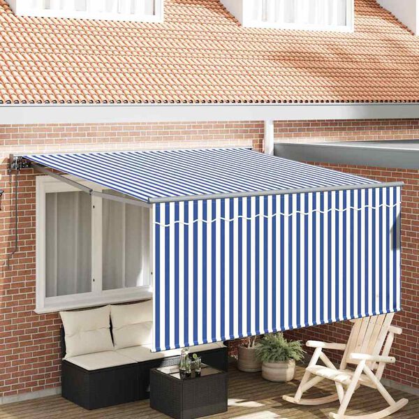vidaXL Tenda Retrattile Blu e bianco 300 x 250 cm Tessuto