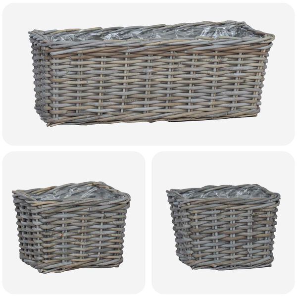 vidaXL Cestino da Vaso con archiviazione 3 pcs Grigio Rattan Kubu