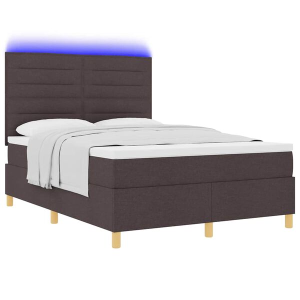 vidaXL Letto a Sorgente LED Marrone Scuro 140 x 190 cm Tessuto