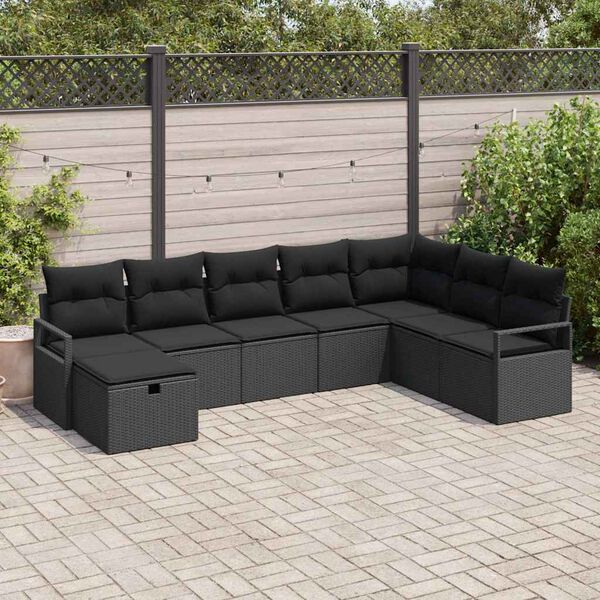 vidaXL Set di divani con cuscino 8 pcs Nero polyrattan
