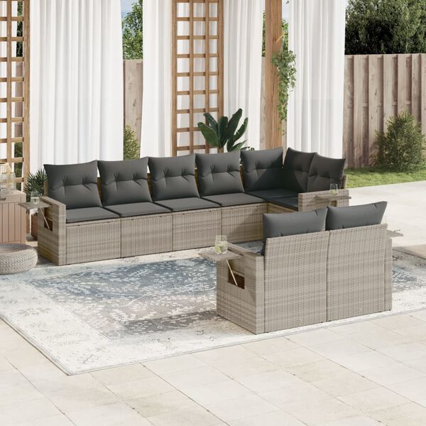 vidaXL Set Divano da Giardino 8pz con Cuscini Grigio Chiaro Polyrattan