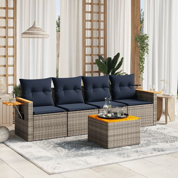 vidaXL Set Divani da Giardino 5 pz con Cuscini Grigio in Polyrattan