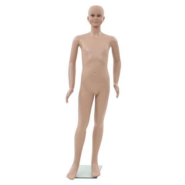 vidaXL Manichino Bambino Figura Intera Base in Vetro Beige 140 cm