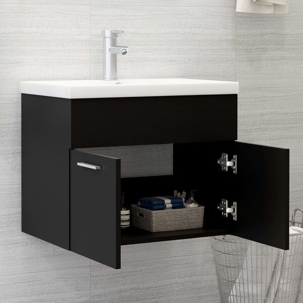 vidaXL Mobile con Lavabo Integrato Nero in Legno Multistrato