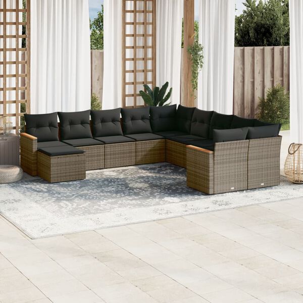 vidaXL Set Divani da Giardino 11 pz con Cuscini in Polyrattan Grigio