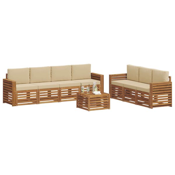 vidaXL Set divani 8 pcs Naturale e Beige Legno di Acacia Massello