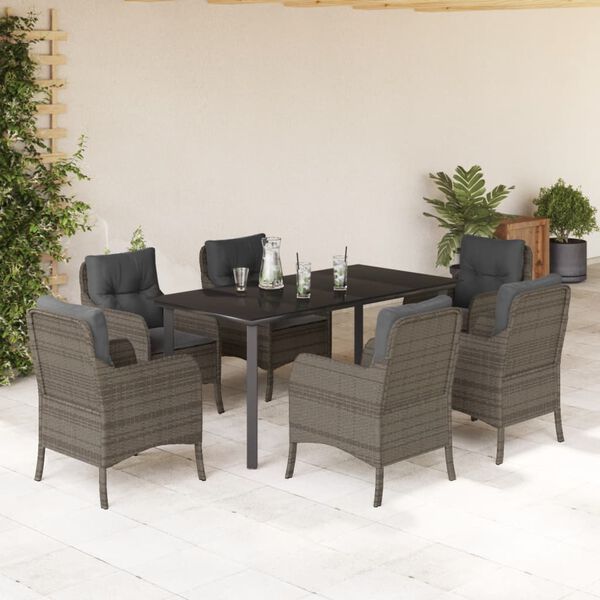 vidaXL Set da Pranzo da Giardino 7 pz con Cuscini in Polyrattan Grigio