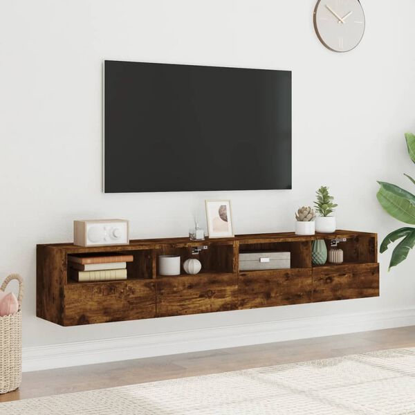 vidaXL Mobili TV a Muro 2 pz Rovere Fumo 80x30x30 cm Legno Multistrato