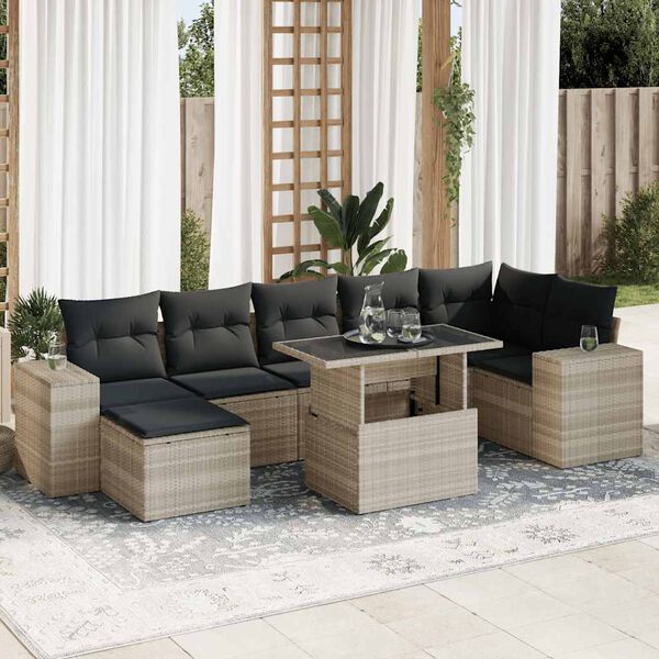 vidaXL Set Divano da Giardino 8pz con Cuscini Grigio Chiaro Polyrattan