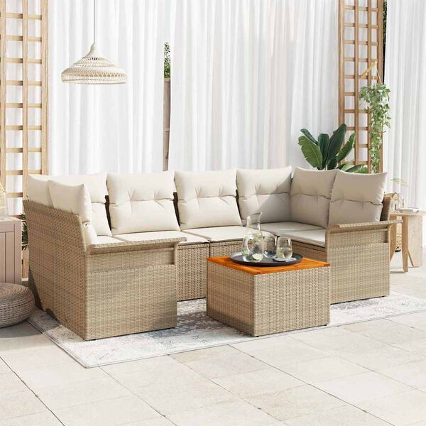 vidaXL Set Divano da Giardino con cuscino 7 pcs Beige polyrattan