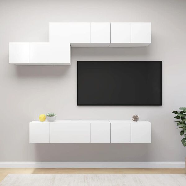 vidaXL Set Mobili Porta TV 7 pz Bianco in Legno Multistrato