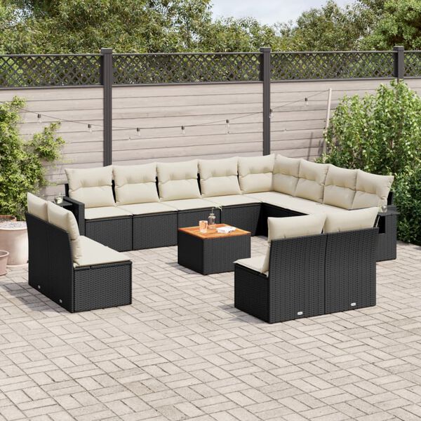 vidaXL Set Divani da Giardino 13pz con Cuscini Nero in Polyrattan