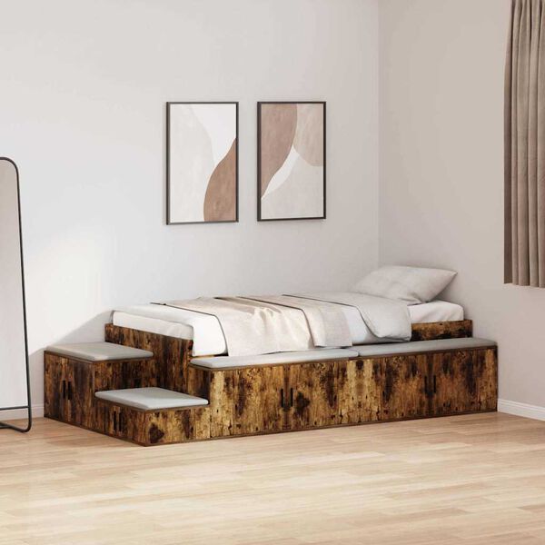 vidaXL Struttura letto con contenitore Rovere fumé 75 cm