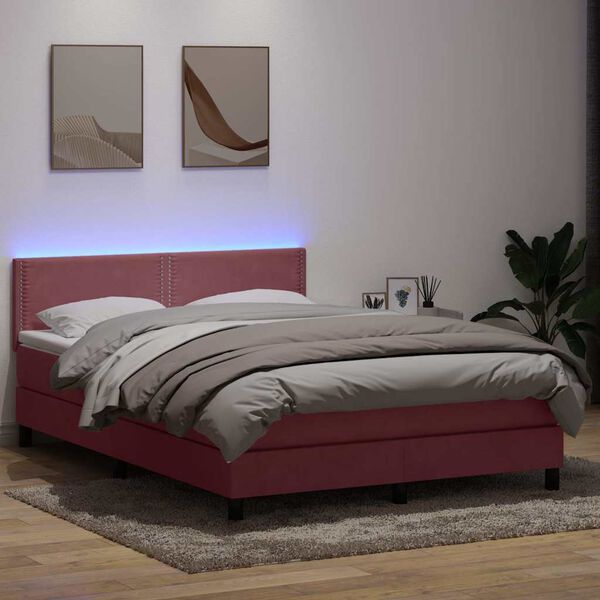 vidaXL Letto a Molle con Materasso e LED Rosa 160x220 cm in Velluto