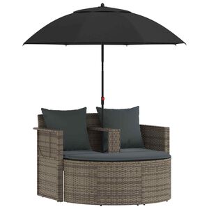 vidaXL Divano da Giardino 2 Posti Cuscini Ombrellone Grigio Rattan PE