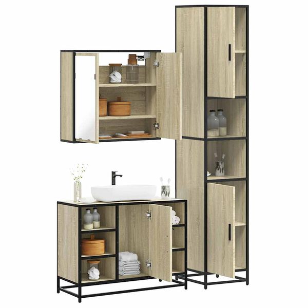 vidaXL Set Mobili da Bagno 3 pz Rovere Sonoma in Legno Multistrato