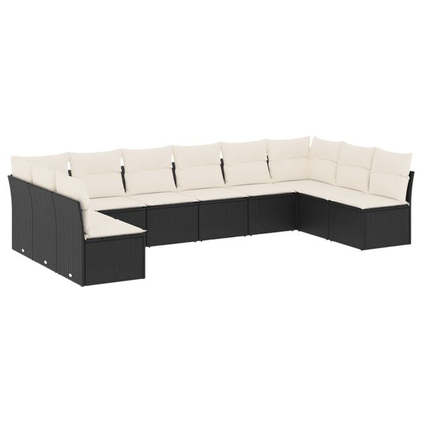 vidaXL Set Divani da Giardino 10pz con Cuscini in Polyrattan Nero