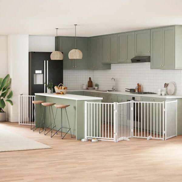 vidaXL Cancello Cani Porta Pieghevole Bianco 12 Pannelli 640 cm Pioppo