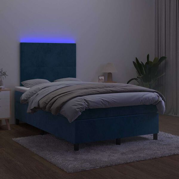 vidaXL Letto a Molle Materasso e LED Blu Scuro 120x190 cm in Velluto