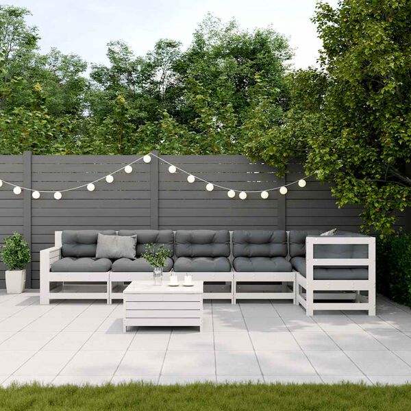 vidaXL Set Salotto Giardino 7pz con Cuscini Bianco Legno Massello Pino