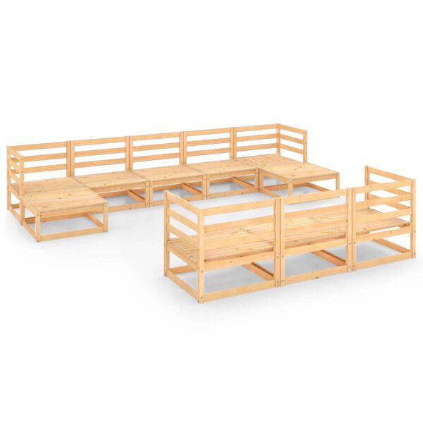 vidaXL Set Divani da Giardino 10 pz in Legno Massello di Pino