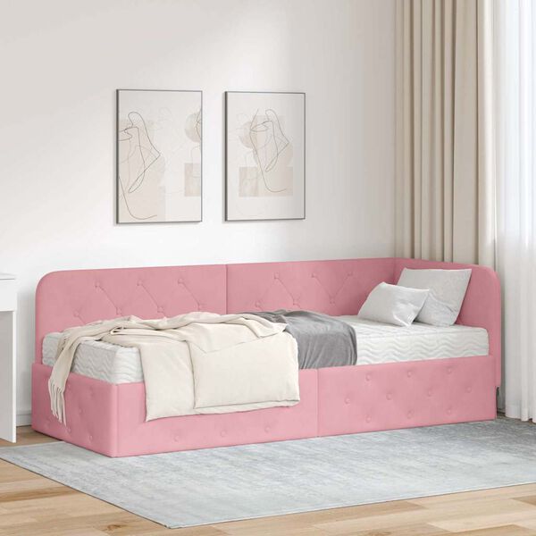vidaXL Cornice del letto ad angolo Rosa 80 x 200 cm Velluto