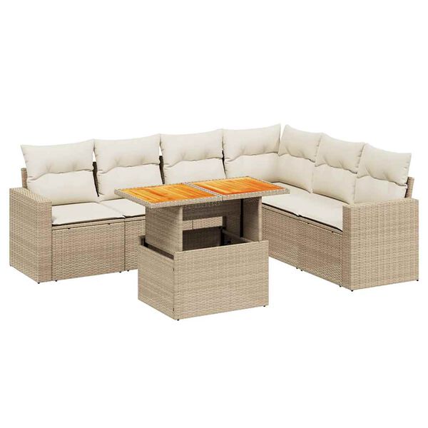 vidaXL Set Divani da Giardino 7 pz con Cuscini Beige in Polyrattan