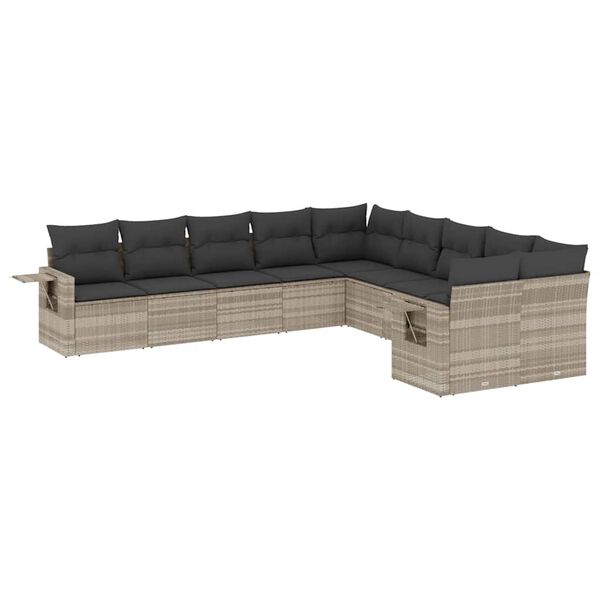 vidaXL Set Divano Giardino 10 pz con Cuscini Grigio Chiaro Polyrattan