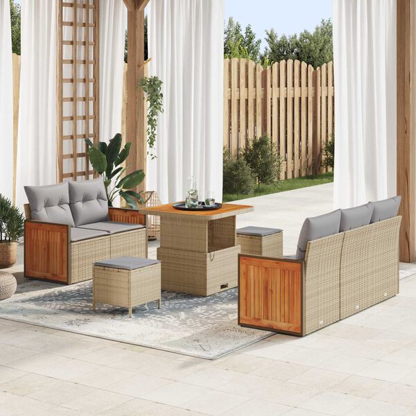 vidaXL Set Divano da Giardino con cuscino 8 pcs beige e grigio chiaro