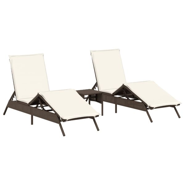 vidaXL Lettini Prendisole 2 pz con Tavolino Marrone in Polyrattan